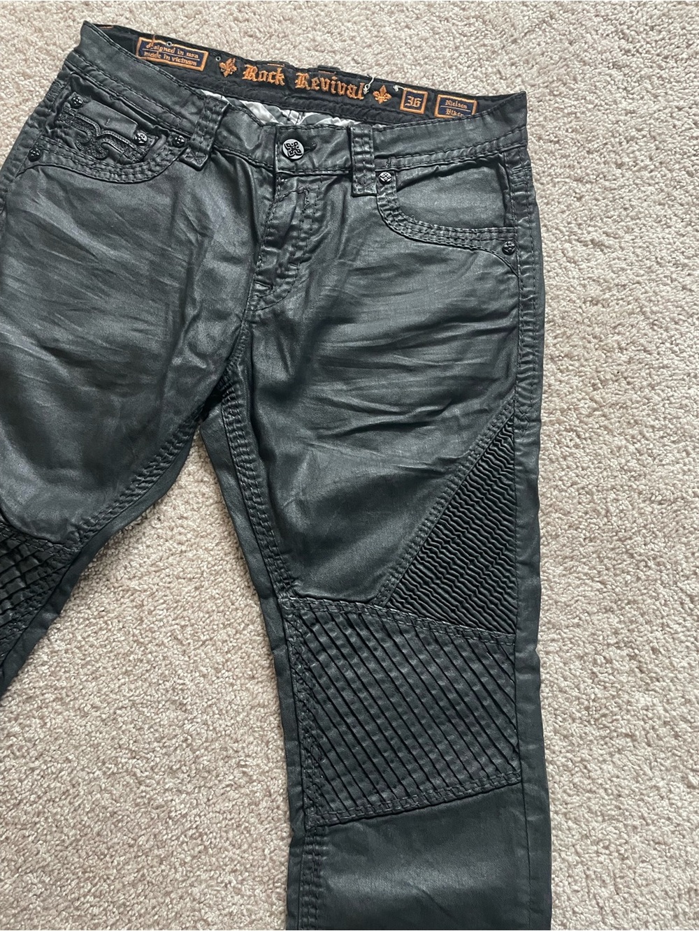 Rock Revival Men's Black Moto Jeans - Picture 3 of 7